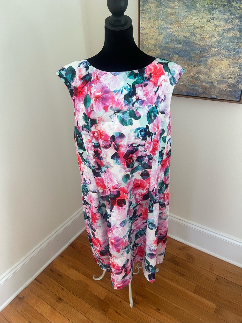 Eliza J Floral Womans Plus Size 18W Pink Floral Sheath Scuba Dress NWT